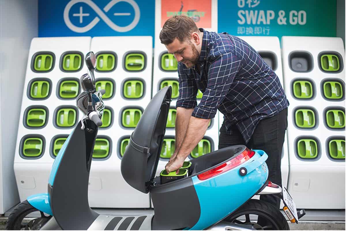Gogoro battery station: users can swap their depleted battery for a fully-charged one in just 6 seconds. Gogoro battery station: users can swap their depleted battery for a fully-charged one in just 6 seconds.