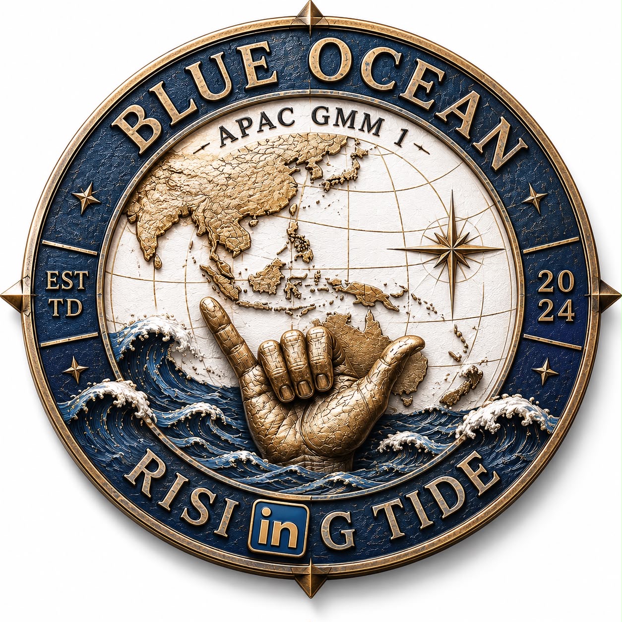 Blue Ocean Rising Tide team badge, LinkedIn APAC GMM 1, established 2024